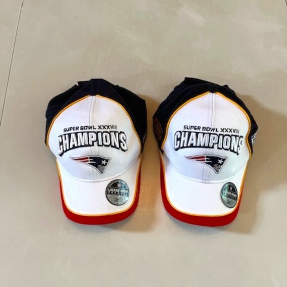TWO NEW ENGLAND PATRIOT Superbowl XXXVIII hats - 2004 - Picture 1 of 9